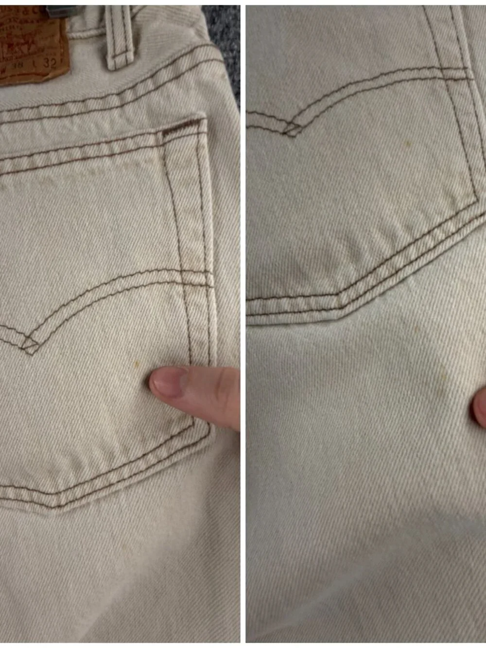 VTG Levi’s 501 Denim Jeans Beige Red Tab USA Made 1992 Button Fly ACTL 34X31